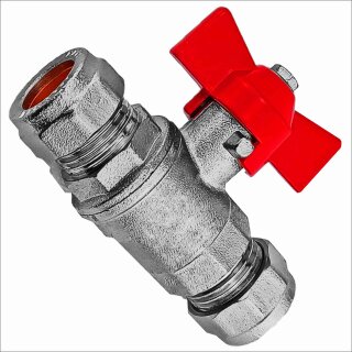 Schraub-Fitting für Kupferrohr > Kugelhahn mit Flügelgriff rot (i-i) Rohr Ø 18mm auf Rohr Ø 18mm