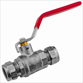 Schraub-Fitting für Kupferrohr > Kugelhahn mit Hebelgriff rund rot (i-i) Rohr Ø 18mm auf Rohr Ø 18mm