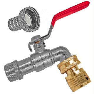 Auslaufhahn aus Messing mit Buchse für Gardena Stecker, Hebelgriff rot