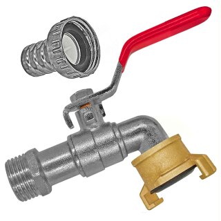 Auslaufhahn aus Messing mit Schnellkupplung für GEKA, Hebelgriff rot 3/4" Wandanschluss