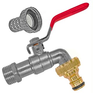 Auslaufhahn aus Zink mit Stecker für Gardena Buchse, Hebelgriff rot 1/2" Wandanschluss