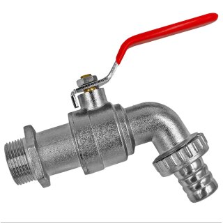Auslaufhahn Voller Durchlass aus Zink mit Schlauchtülle, Hebelgriff rot 3/4" Wandanschluss mit 20mm Tülle 3/4" Schlauch