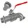 Auslaufhahn Voller Durchlass aus Zink mit Außengewinde, Hebelgriff rot Zulauf 3/4", Auslauf 3/4 + 1" AG (Adapter)