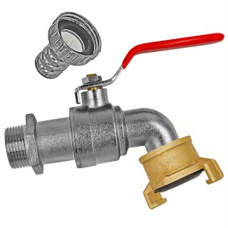 Auslaufhahn Voller Durchlass aus Zink mit Schnellkupplung für GEKA, Hebelgriff rot 3/4" Wandanschluss