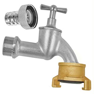 Auslaufhahn aus Messing matt verchromt mit Schnellkupplung für GEKA, Knebelgriff Messing Chrom