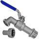 Auslaufhahn aus Edelstahl V4A mit Schlauchtülle, Hebelgriff blau