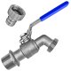 Auslaufhahn aus Edelstahl V4A mit Schlauchtülle, Hebelgriff blau 1" Wandanschluss mit 25mm Tülle 1" Schlauch