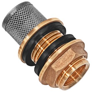 Regentonnen-Durchführung aus Messing mit Edelstahl Filterkorb