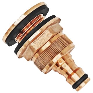 Regentonnendurchführung Messing, Stecker für Gardena Buchse für 22mm LochØ