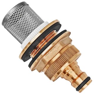 Regentonnendurchführung Messing, Stecker für Gardena Buchse, Edelstahl-Filter