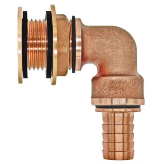 Regentonnendurchführung Messing Winkel 90 Grad, Schlauchtülle Für 34mm LochØ mit 19mm Tülle-AußenØ (3/4" Schlauch)