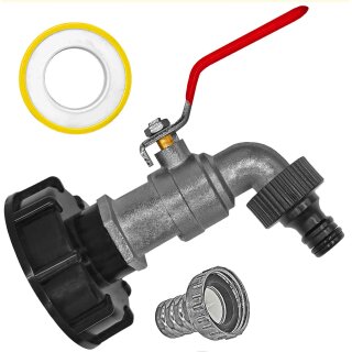 IBC Tank Anschluß S60x6 Adapter Volldurchlass-Auslaufhahn Stecker für Gardena Buchse