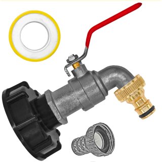 IBC Tank Anschluß S60x6 Adapter Volldurchlass-Auslaufhahn Messing-Stecker für Gardena Buchse
