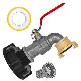 IBC Tank Anschluß S60x6 Adapter Volldurchlass-Auslaufhahn Messing-Buchse für Gardena Stecker