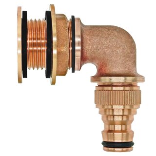 Regentonnendurchführung Messing Winkel 90 Grad, Stecker für Gardena Buchse
