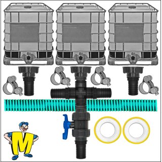 Verbinder Set 3 IBC Tanks, Zubehör komplett Volldurchlaß