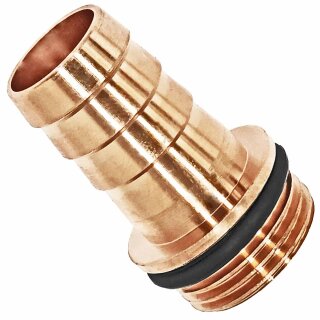 Schlauchtülle aus Messing mit Außengewinde flachdichtend mit Wulst und Dichtring (AG-Schlauchtülle) 1" AG Øca.33mm x Tülle AußenØ 13mm