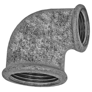 Gewinde-Fitting aus Temperguss verzinkt > Winkel 90 Grad mit Innengewinde reduzierend Nr.90r (IG-IG.r.) 3/4 Zoll auf 1/2 Zoll