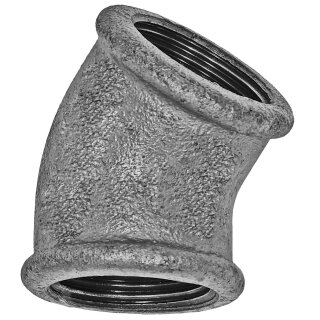 Gewinde-Fitting aus Temperguss verzinkt > Winkel 45 Grad mit Innengewinde Nr.120 (IG-IG) 1 Zoll