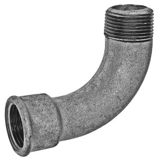 Gewinde-Fitting aus Temperguss verzinkt > Bogen 90 Grad mit Innengewinde und Außengewinde Nr.1 (IG-AG) 2 Zoll