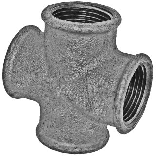 Gewinde-Fitting aus Temperguss verzinkt > Kreuzstück mit Innengewinde Nr.180 (IG-IG-IG-IG)