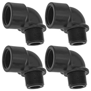 Gewindefitting Kunststoff, 4 Stück Winkel 90 Grad IG AG 1/2 Zoll IG AG, Trinkwasser geeignet, 1/2“ Innengewinde, Außengewinde, DN15 Rohr
