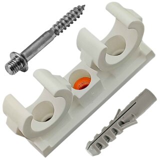 Rohrclip doppelt + Schraube/Dübel 12 mm 5 Stück